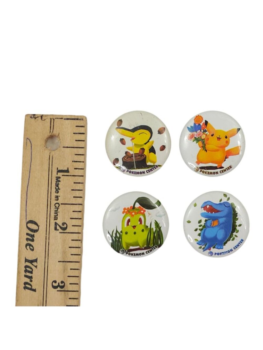 Pokemon Center 4 Pins Badges Vintage 2000 Pikachu Cyndaquil Chikorita Totodile - Picture 8 of 8